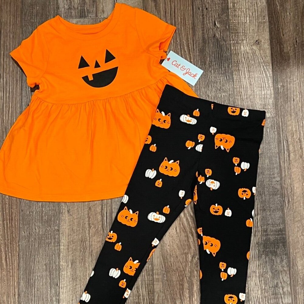 NWT Cat & Jack Infant Girls Pumpkin Halloween Outfit Leggings 12m